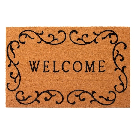 Configuracion 24 x 36 in. Welcome Curlicue Rectangular Doormat Natural & Black CO3360626